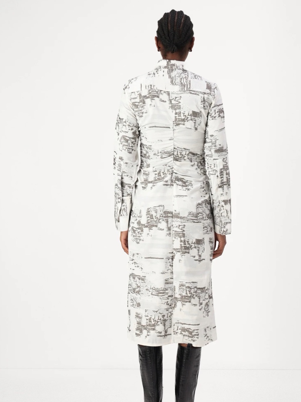 DAY Printed Button-Front Midi Shirt Dress in White and Gray Size US 6 - Picture 2 of 6